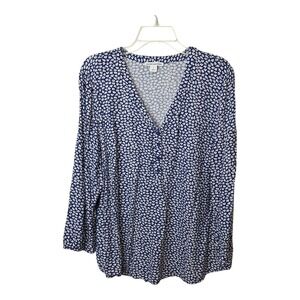 Amazon Essentials Popover Tunic Top Womens‎ XL Blue White Long Sleeve Viscose